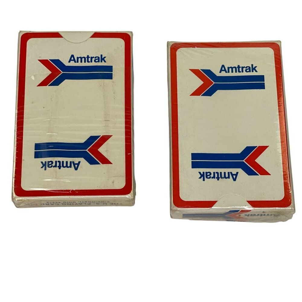 Vintage Amtrak Playing Cards 2 Decks Transportation Trains Red Blue Logo Sealed